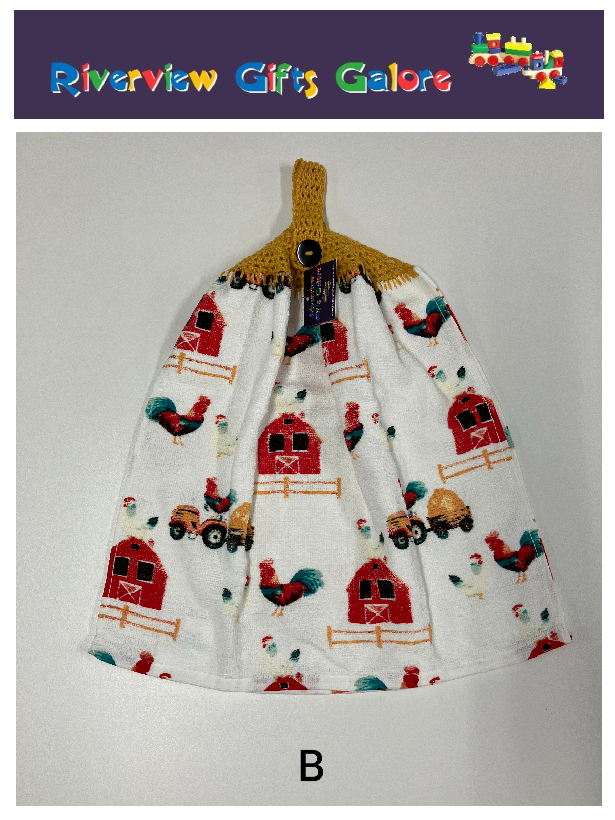 Crochet Top Hand Towel / Tea Towel (Double Thickness) - Farmyard
