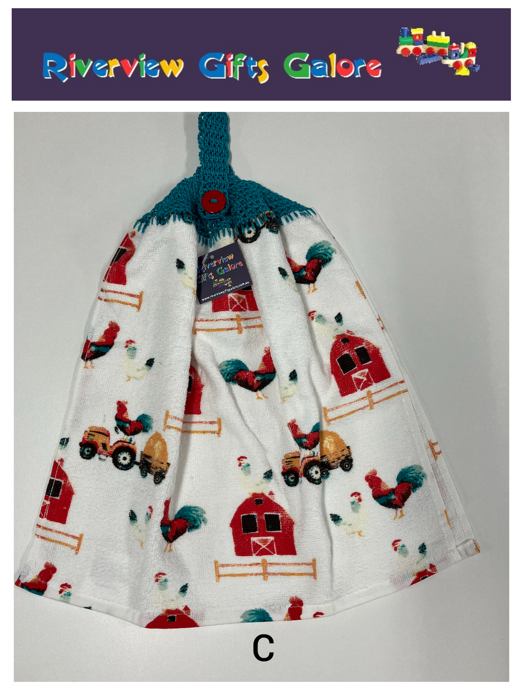 Crochet Top Hand Towel / Tea Towel (Double Thickness) - Farmyard
