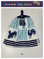 Crochet Top Hand Towel / Tea Towel (Double Thickness) - Blue Roosters