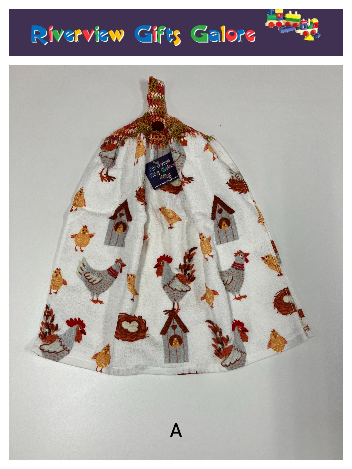 Crochet Top Hand Towel / Tea Towel (Double Thickness) - Roosters