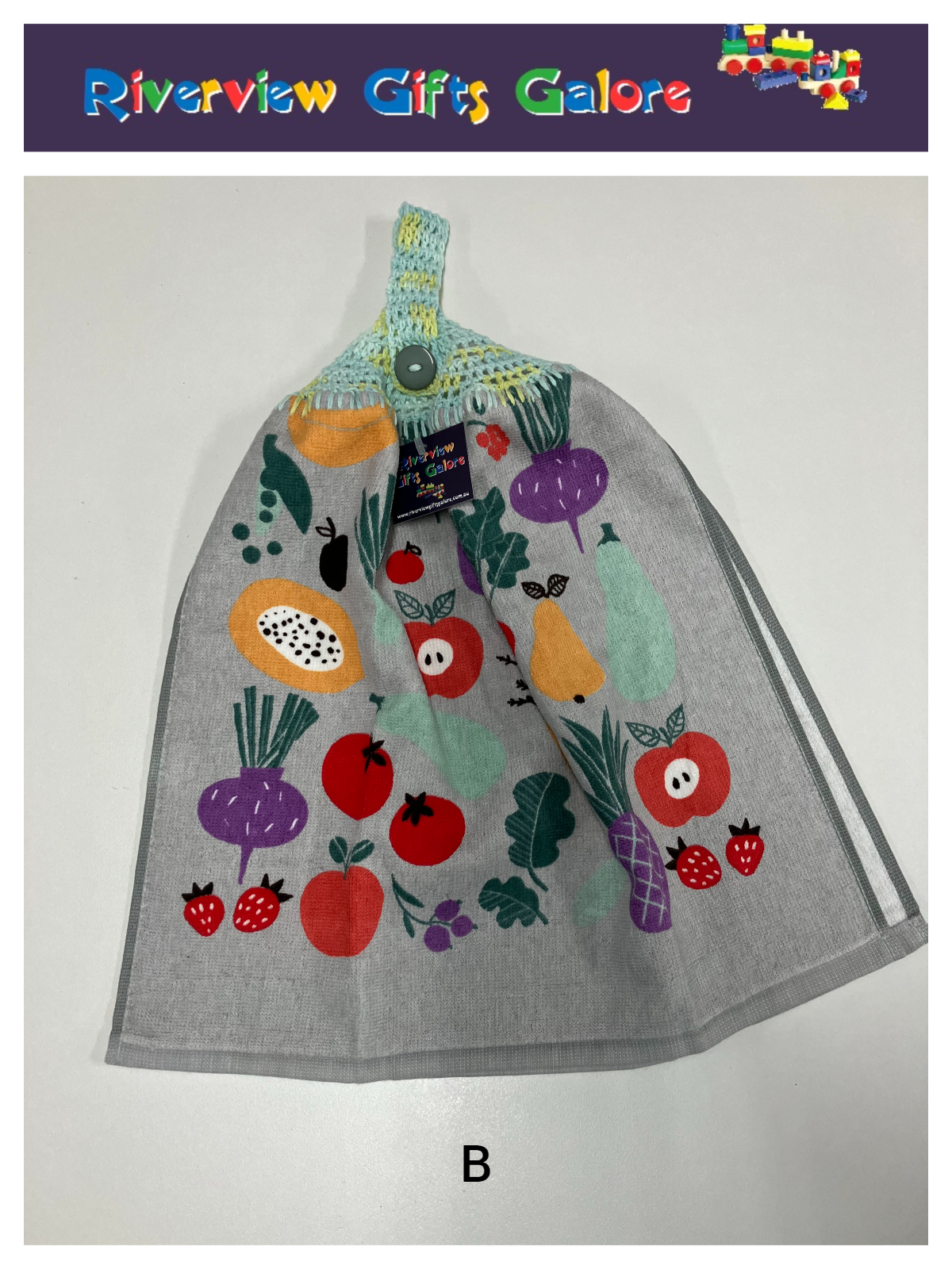 Crochet Top Hand Towel / Tea Towel (Double Thickness) - Fruit & Vegies