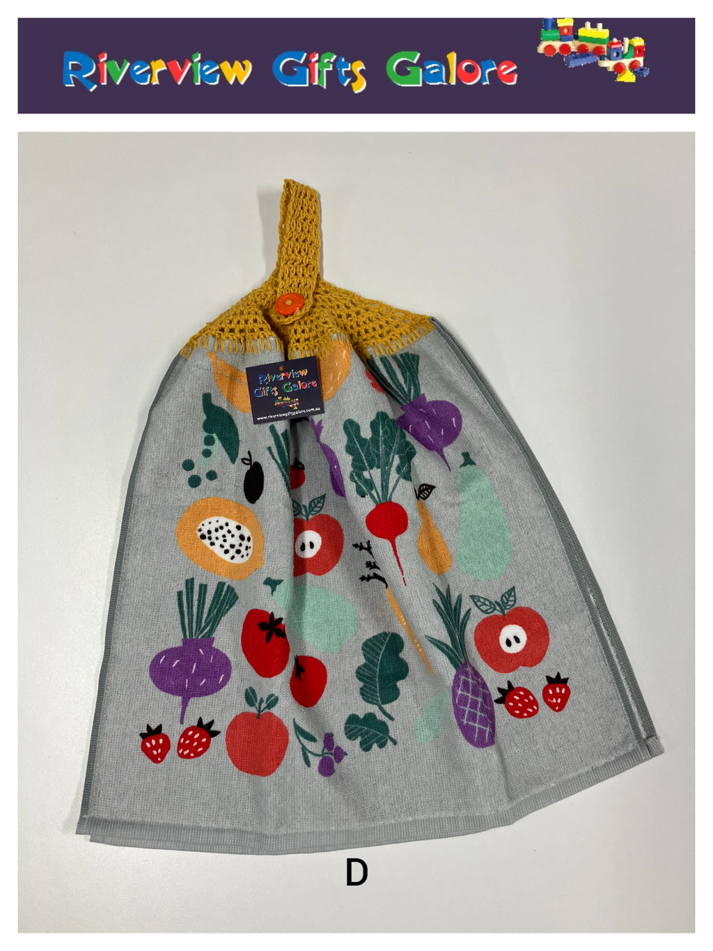 Crochet Top Hand Towel / Tea Towel (Double Thickness) - Fruit & Vegies