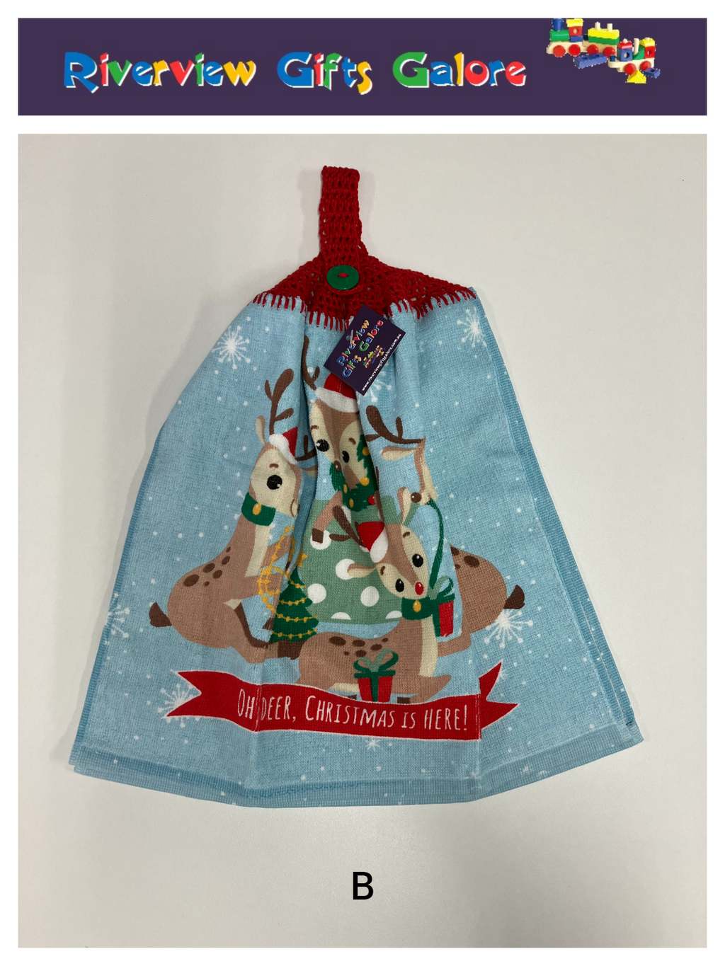 Crochet Top Hand Towel / Tea Towel (Double Thickness) - Oh Deer, Christmas Is Here