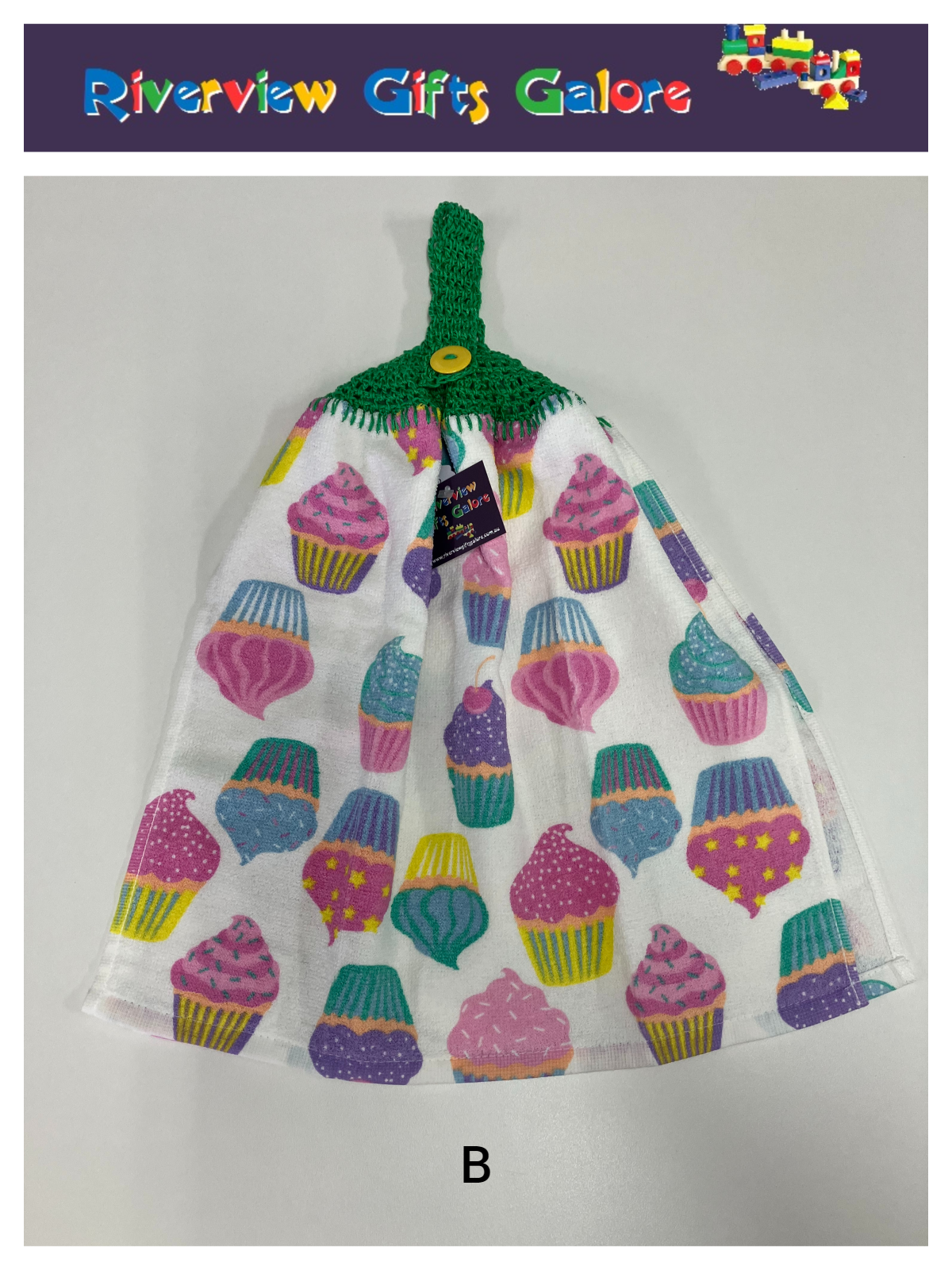 Crochet Top Hand Towel / Tea Towel (Double Thickness) - Cupcakes