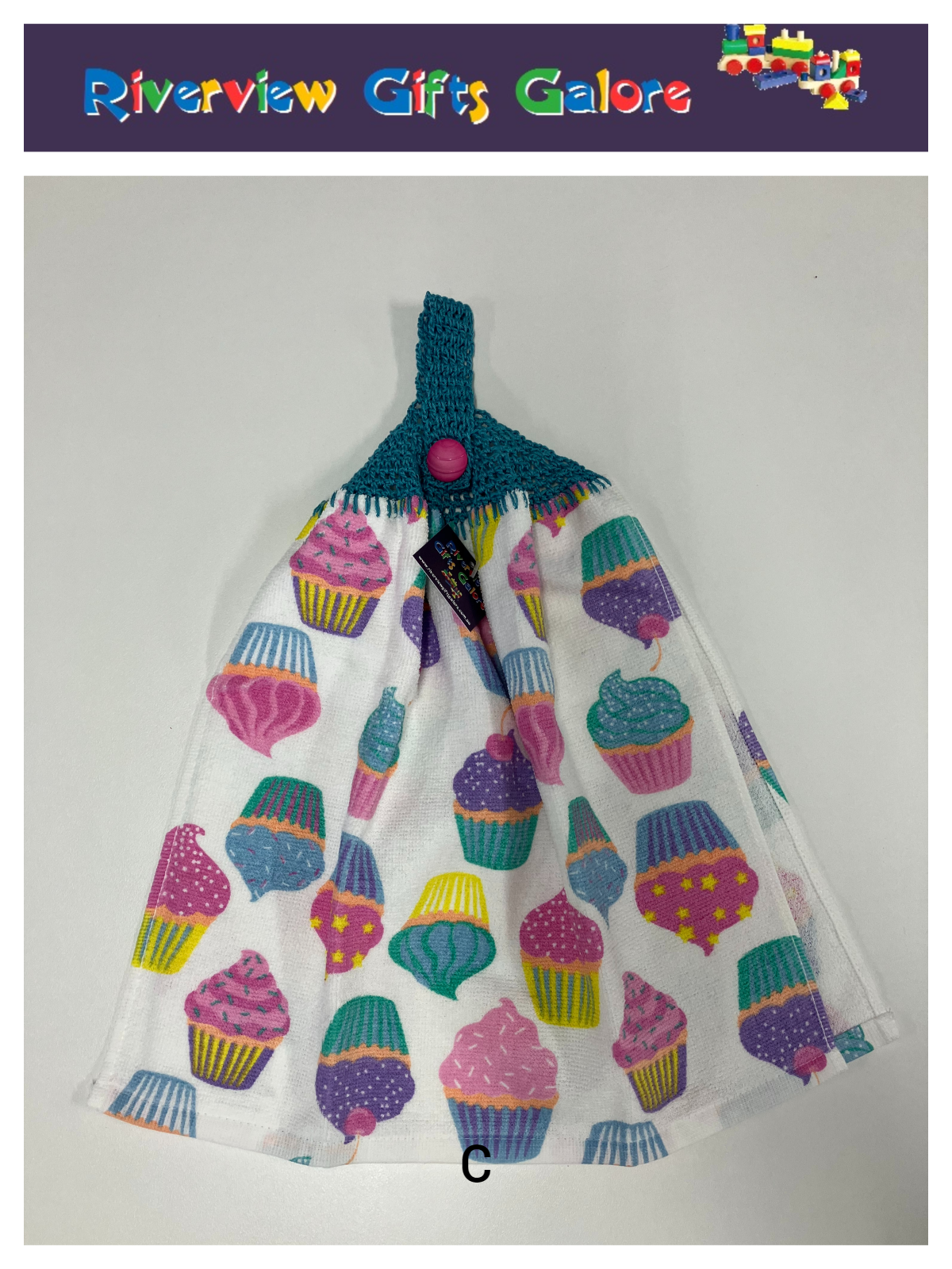 Crochet Top Hand Towel / Tea Towel (Double Thickness) - Cupcakes
