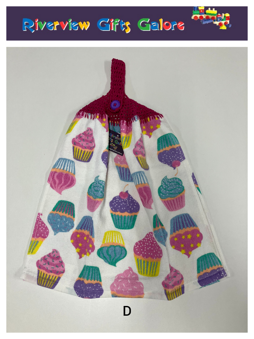 Crochet Top Hand Towel / Tea Towel (Double Thickness) - Cupcakes