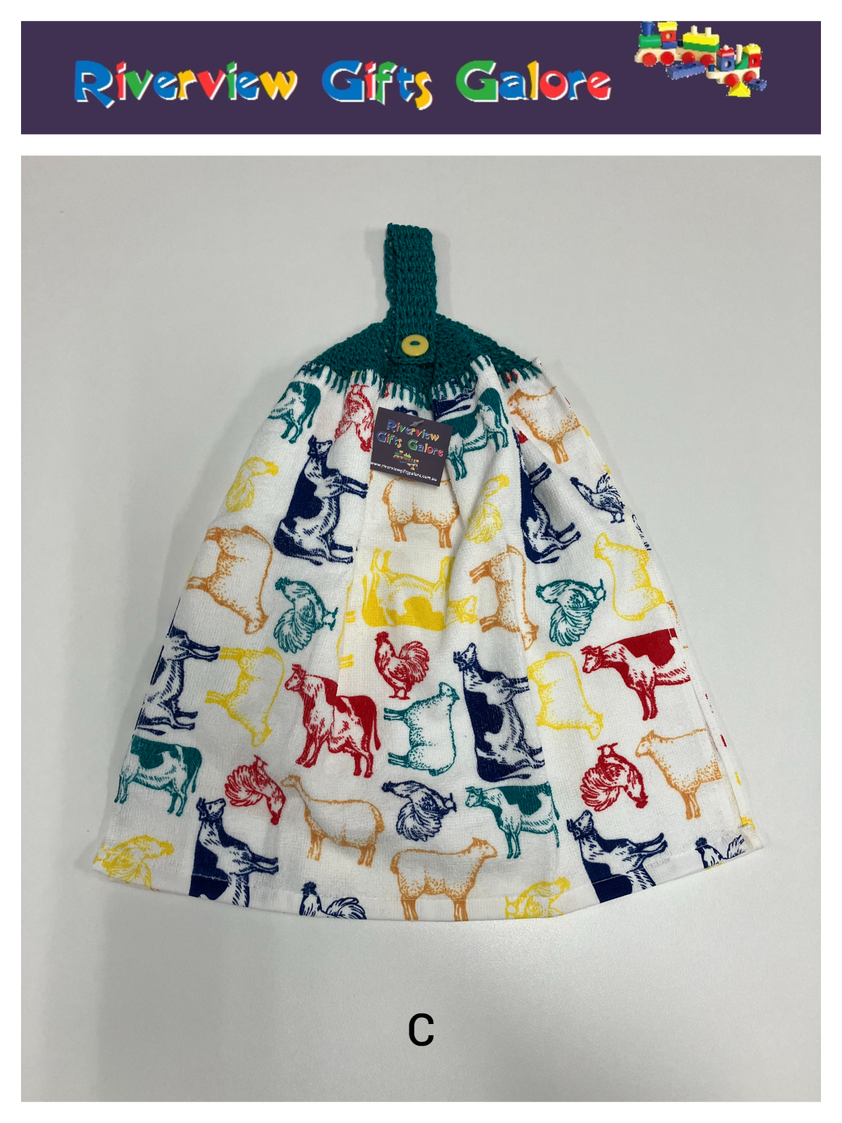 Crochet Top Hand Towel / Tea Towel (Double Thickness) - Farm Animals