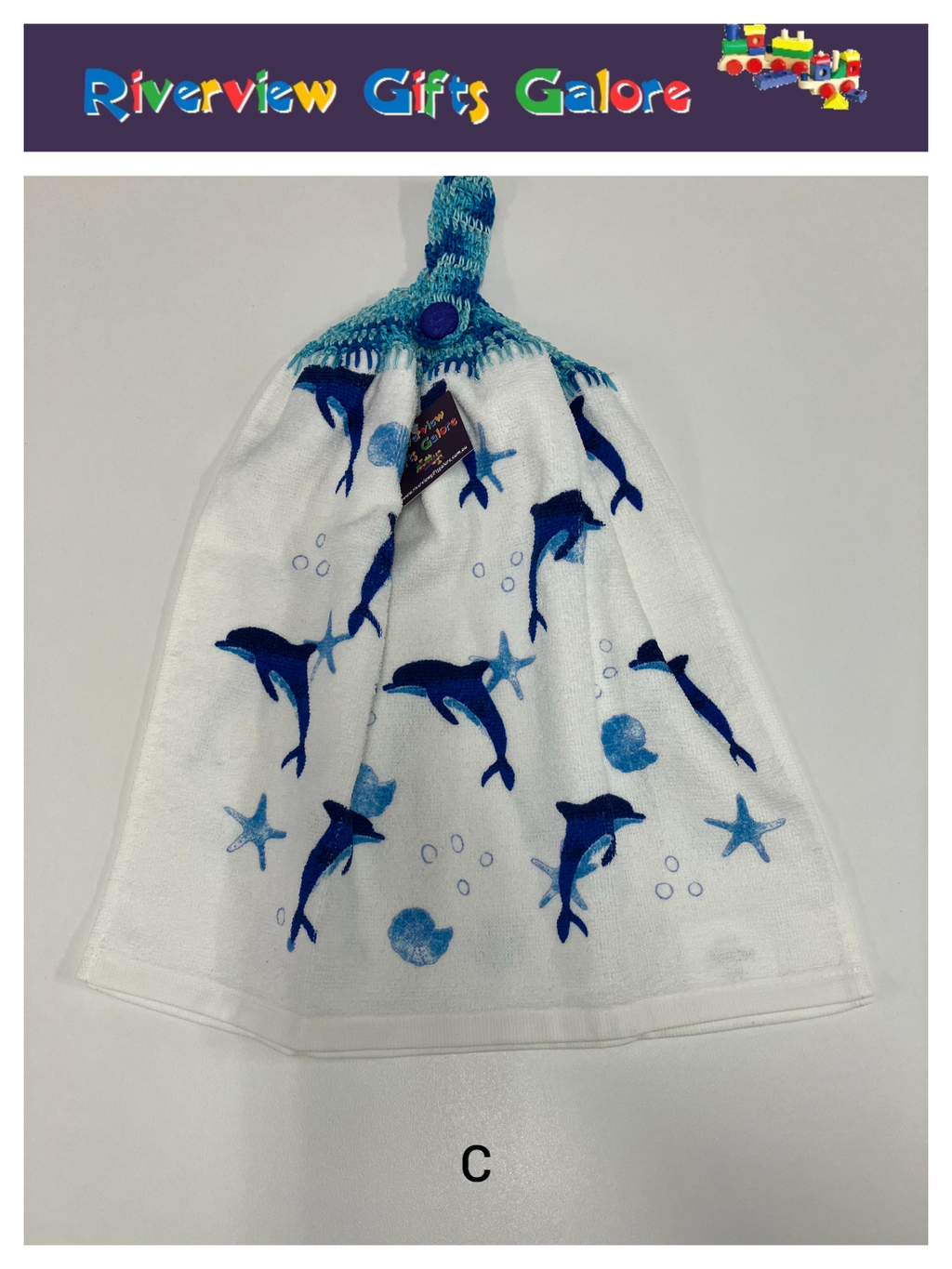 Crochet Top Hand Towel / Tea Towel (Double Thickness) - Dolphins
