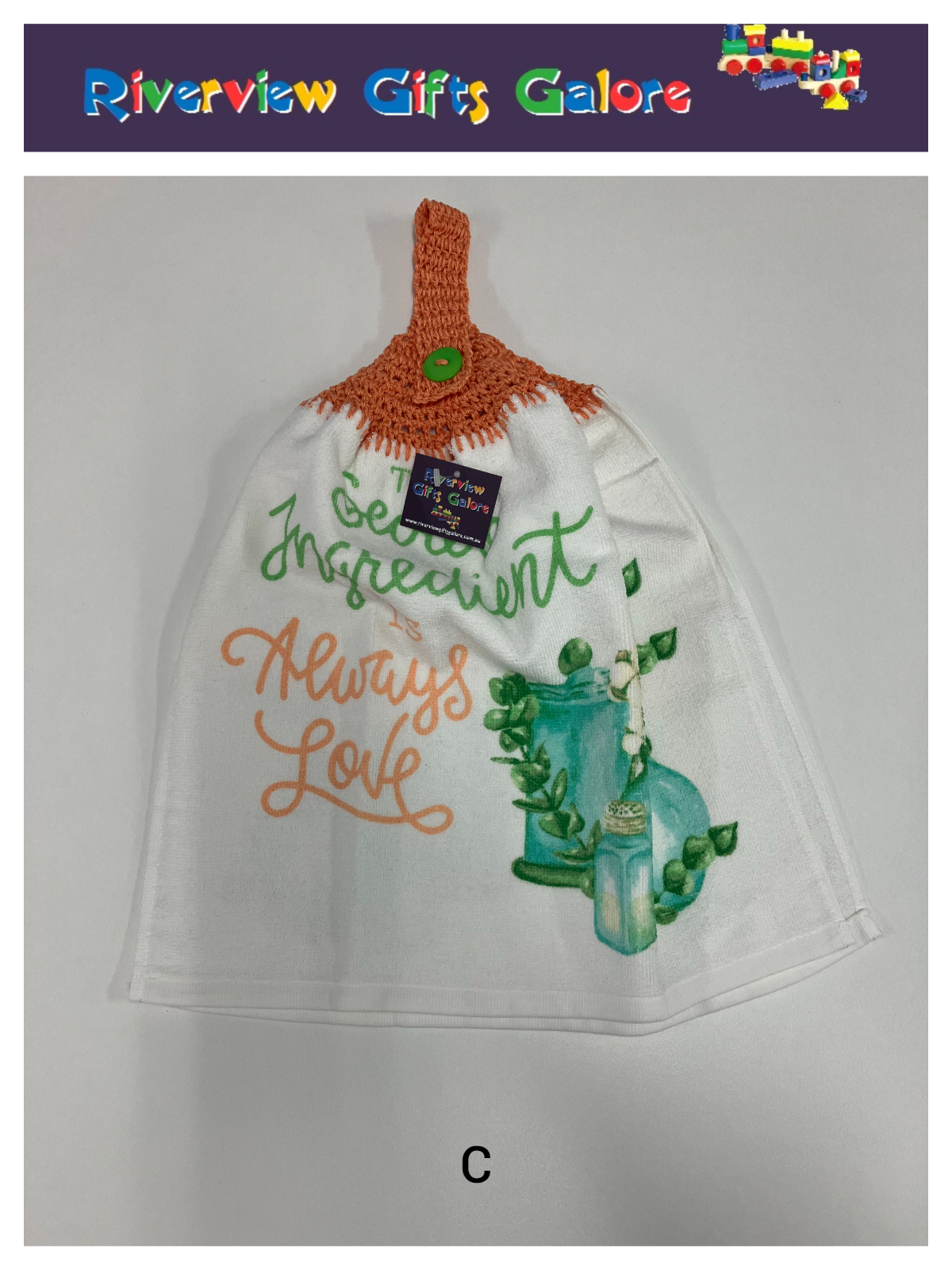 Crochet Top Hand Towel / Tea Towel (Double Thickness) - The Secret Ingredient is Always Love