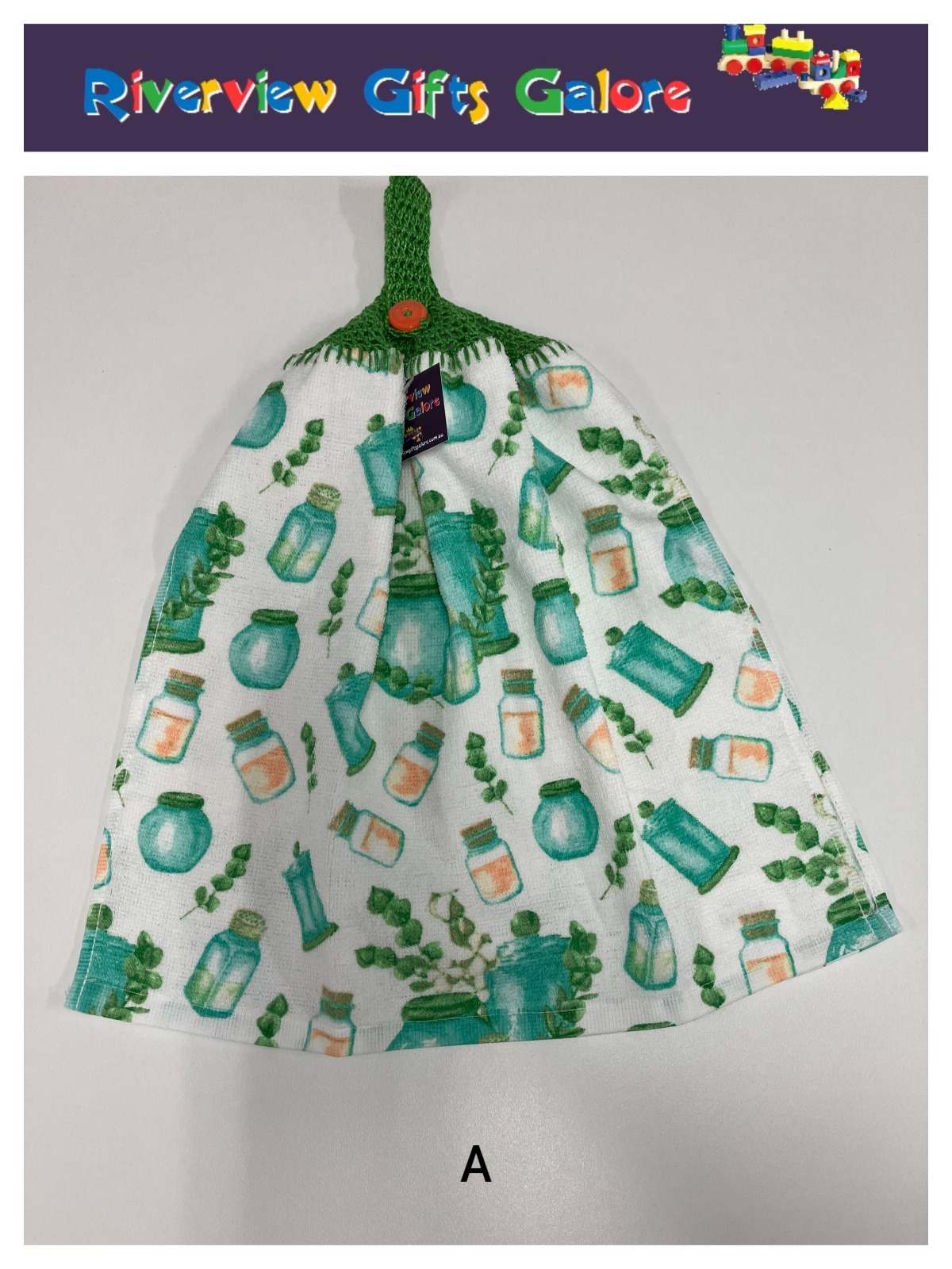 Crochet Top Hand Towel / Tea Towel (Double Thickness) - Glass Jars