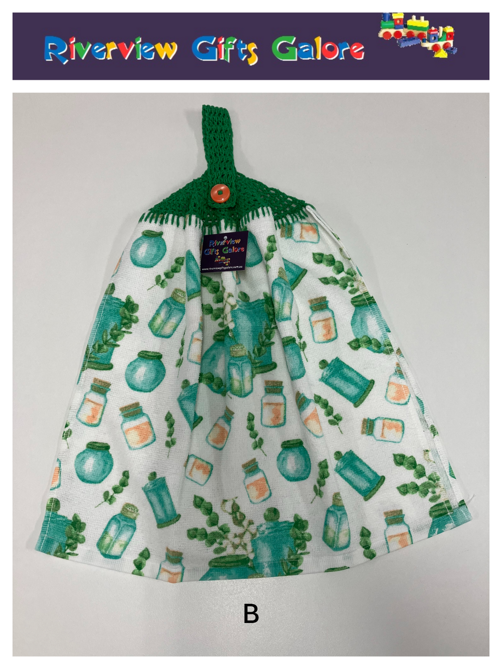 Crochet Top Hand Towel / Tea Towel (Double Thickness) - Glass Jars