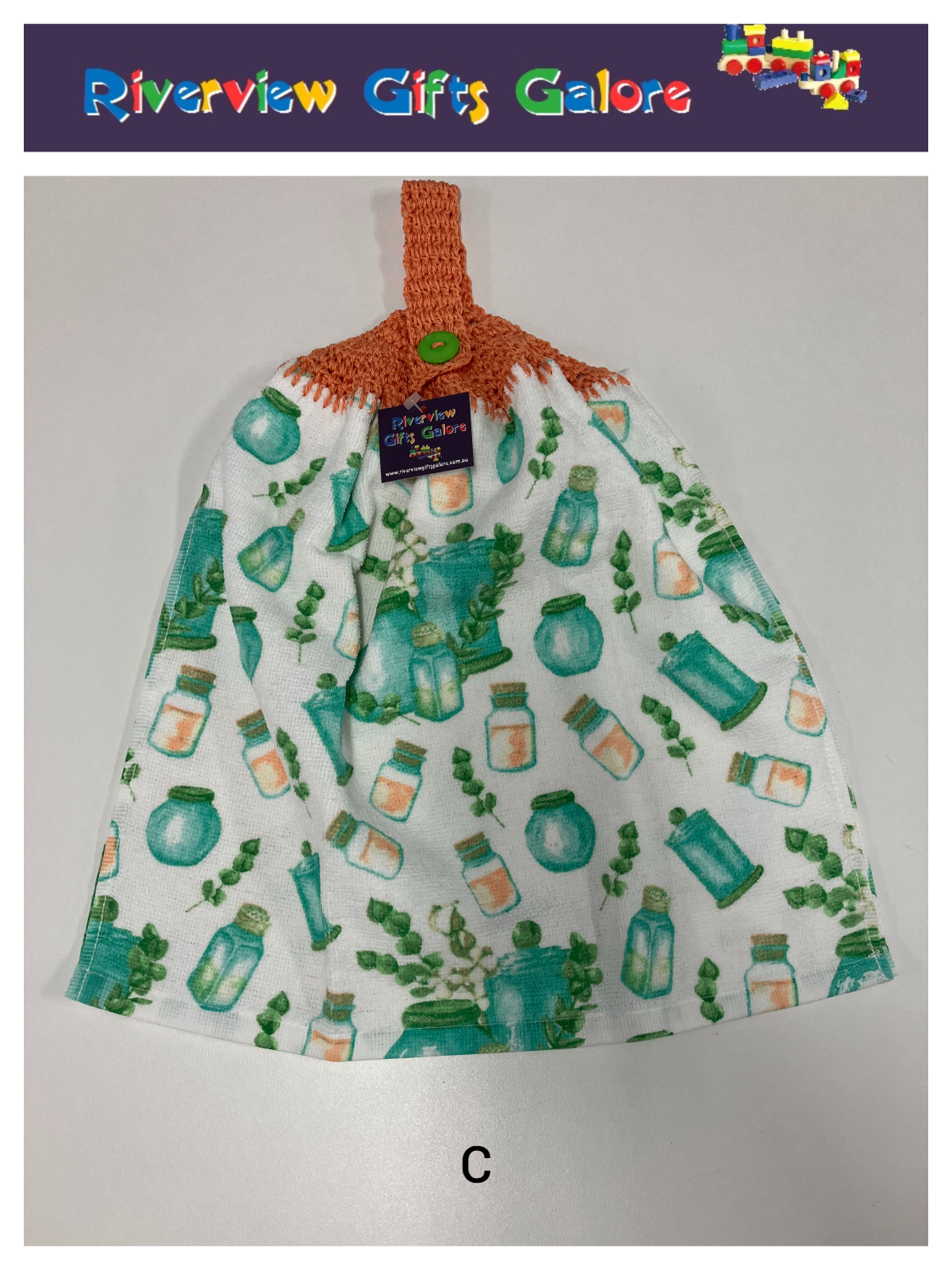 Crochet Top Hand Towel / Tea Towel (Double Thickness) - Glass Jars