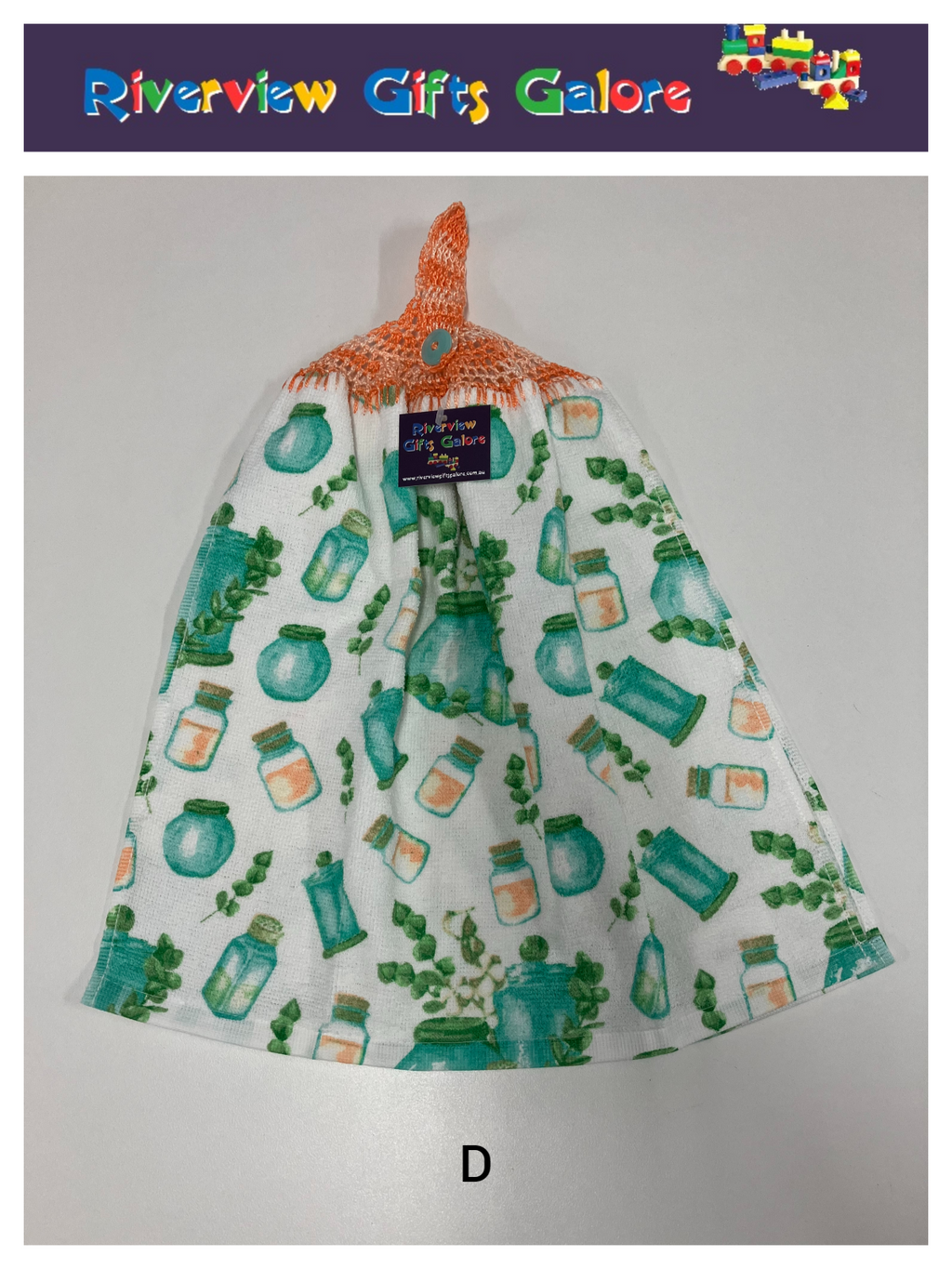 Crochet Top Hand Towel / Tea Towel (Double Thickness) - Glass Jars
