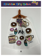 Crochet Top Hand Towel / Tea Towel (Double Thickness) - Enjoy Coffee and Donuts