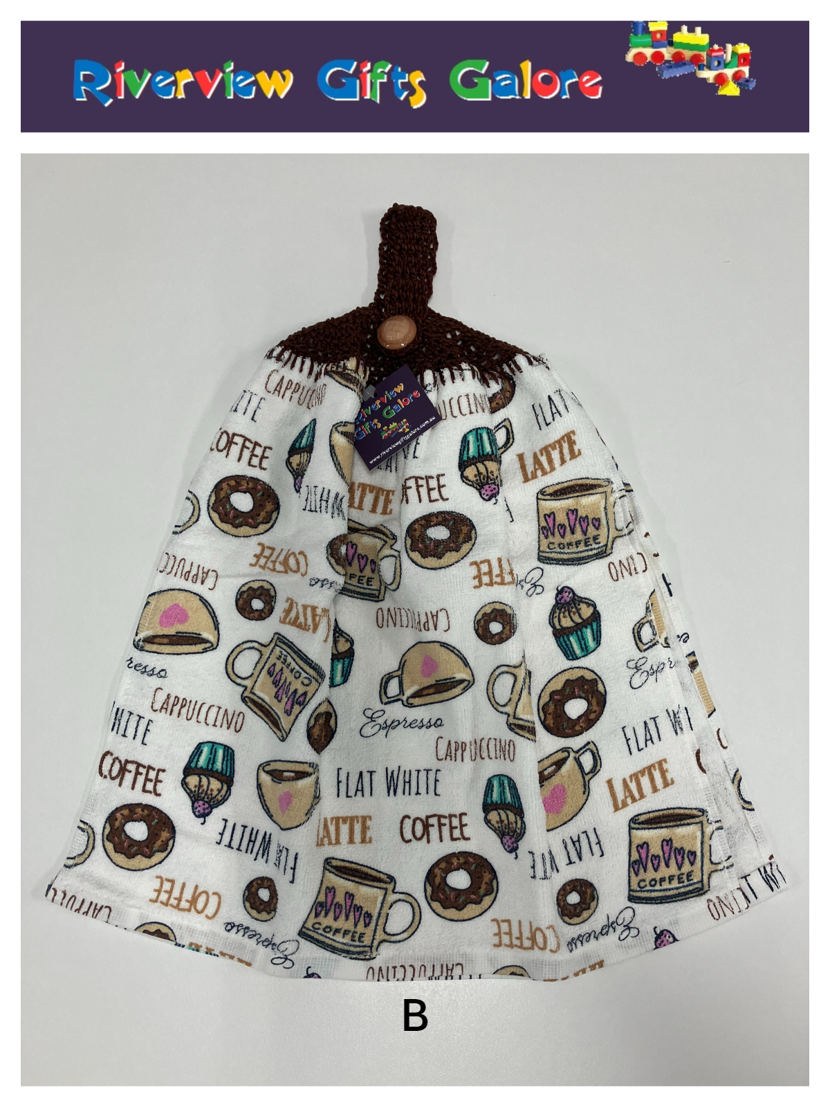 Crochet Top Hand Towel / Tea Towel (Double Thickness) - Coffee and Donuts