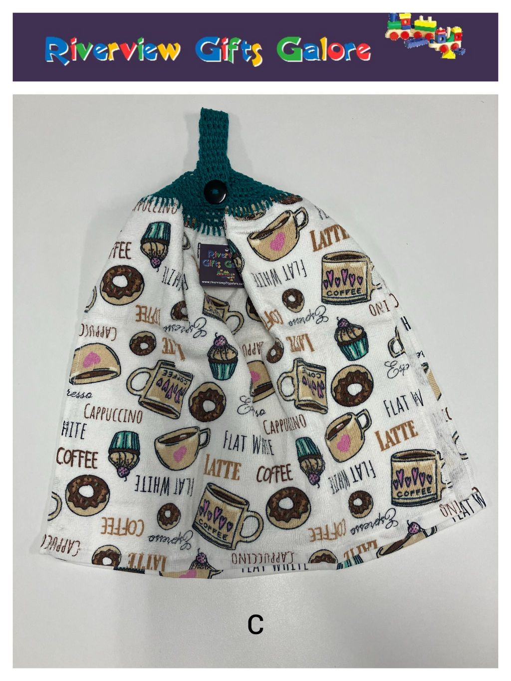 Crochet Top Hand Towel / Tea Towel (Double Thickness) - Coffee and Donuts