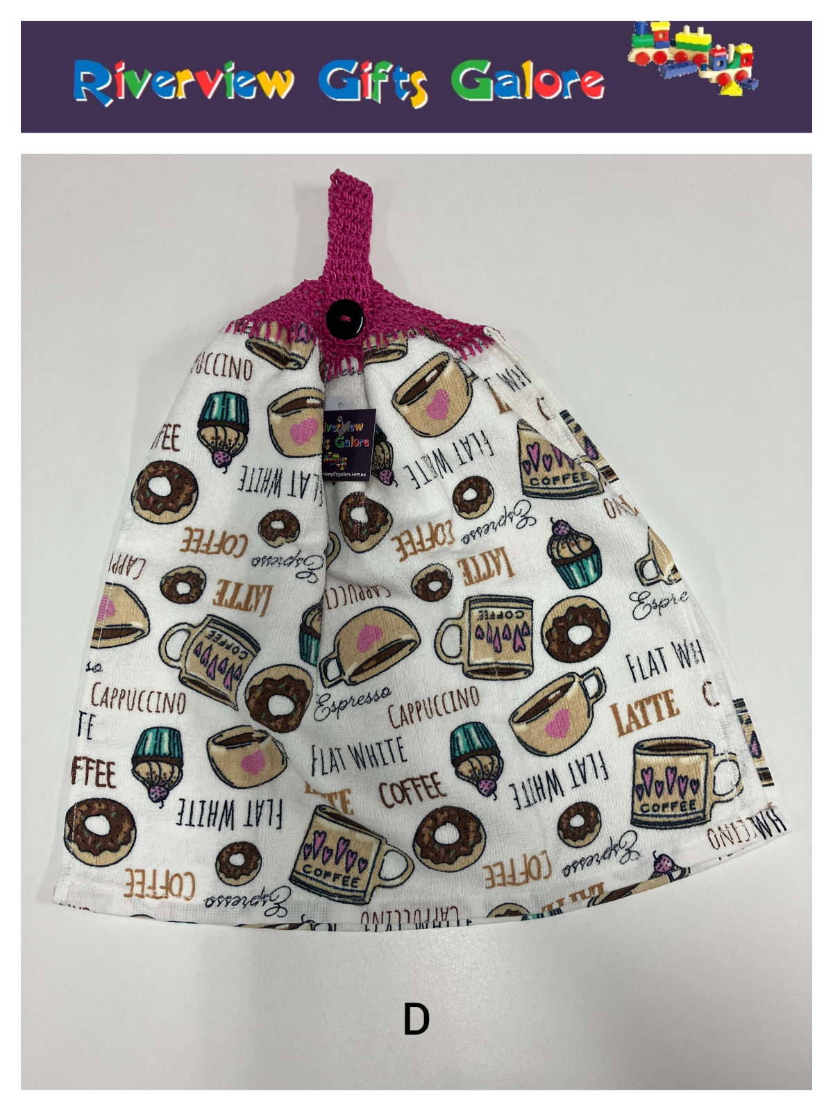 Crochet Top Hand Towel / Tea Towel (Double Thickness) - Coffee and Donuts
