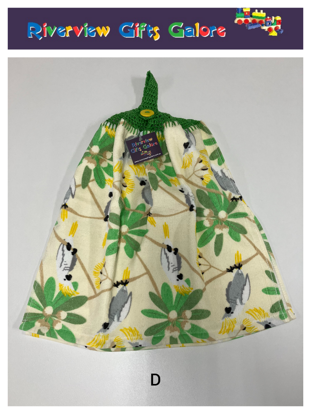 Crochet Top Hand Towel / Tea Towel (Double Thickness) - Yellow Crested Cockatoo