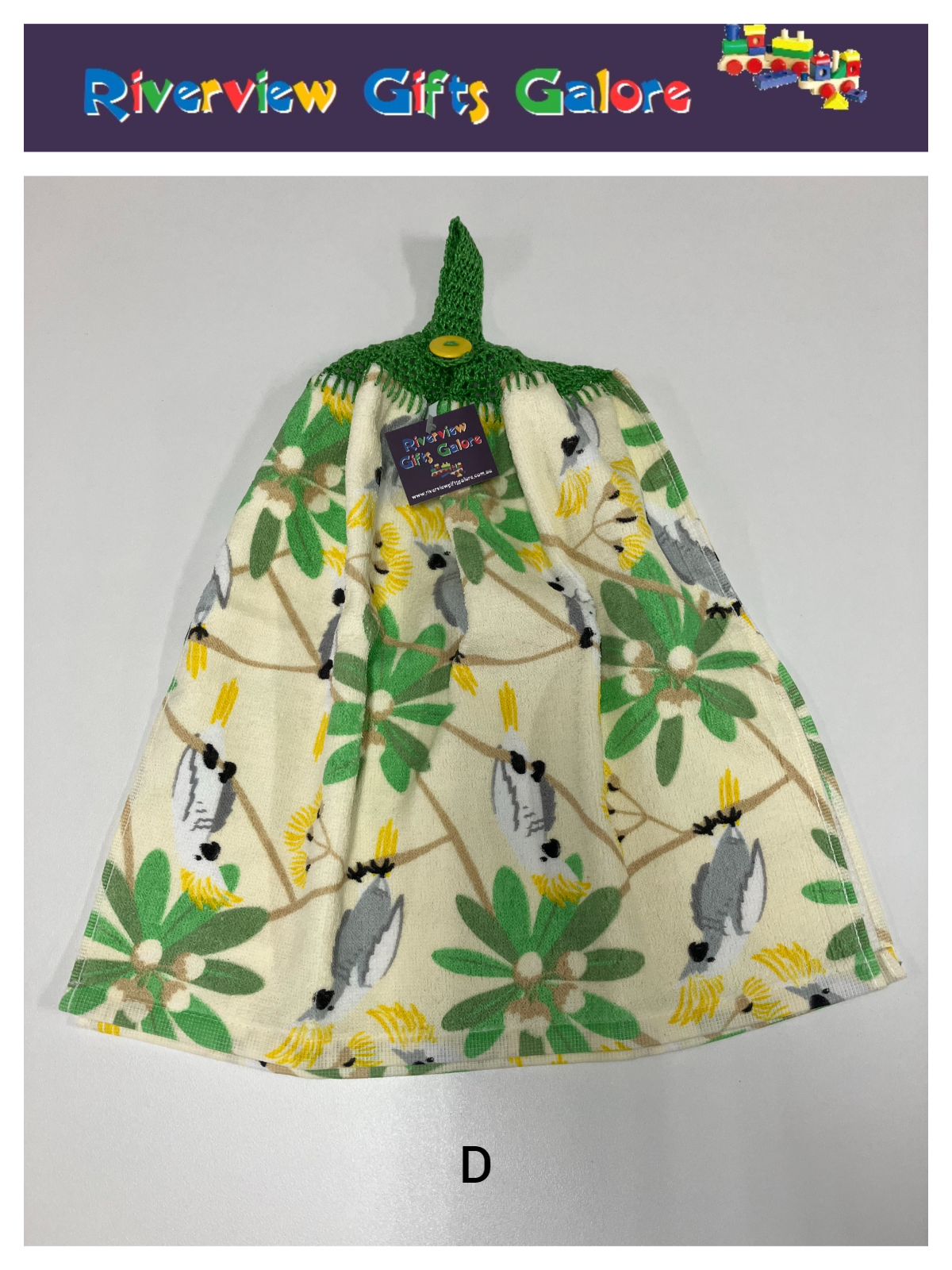 Crochet Top Hand Towel / Tea Towel (Double Thickness) - Yellow Crested Cockatoo