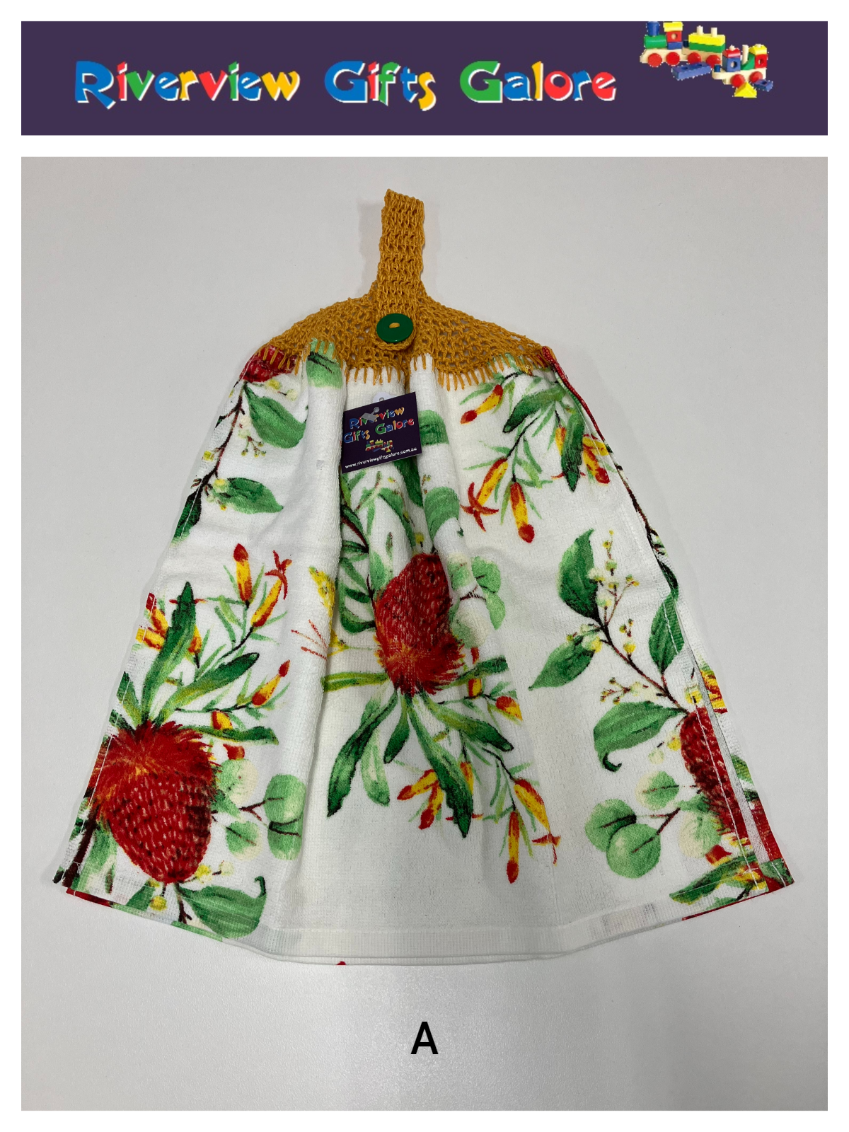Crochet Top Hand Towel / Tea Towel (Double Thickness) - Waratah