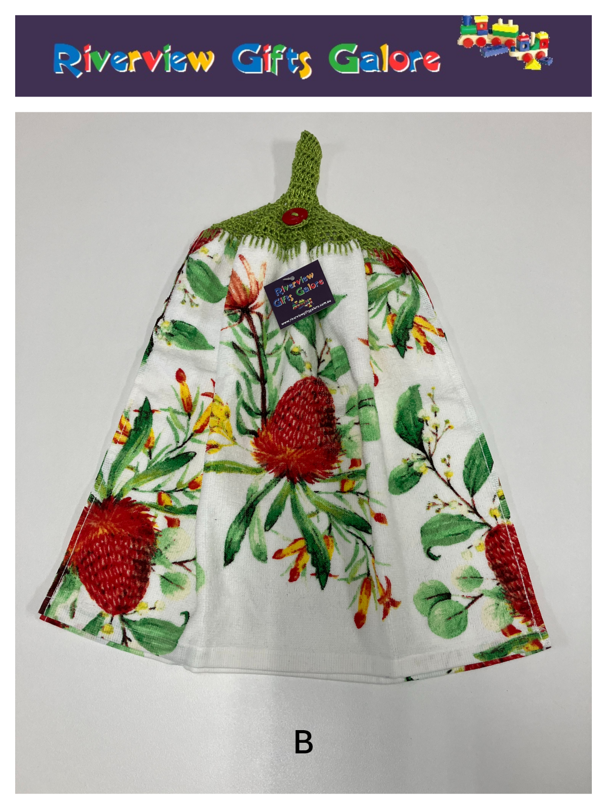 Crochet Top Hand Towel / Tea Towel (Double Thickness) - Waratah