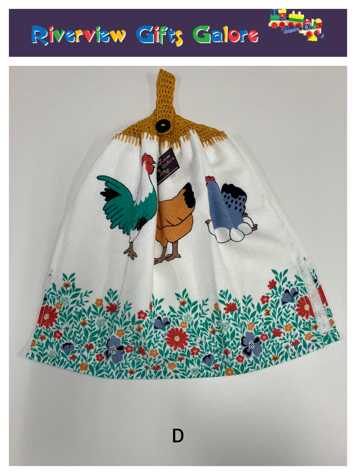 Crochet Top Hand Towel / Tea Towel (Double Thickness) - Chooks