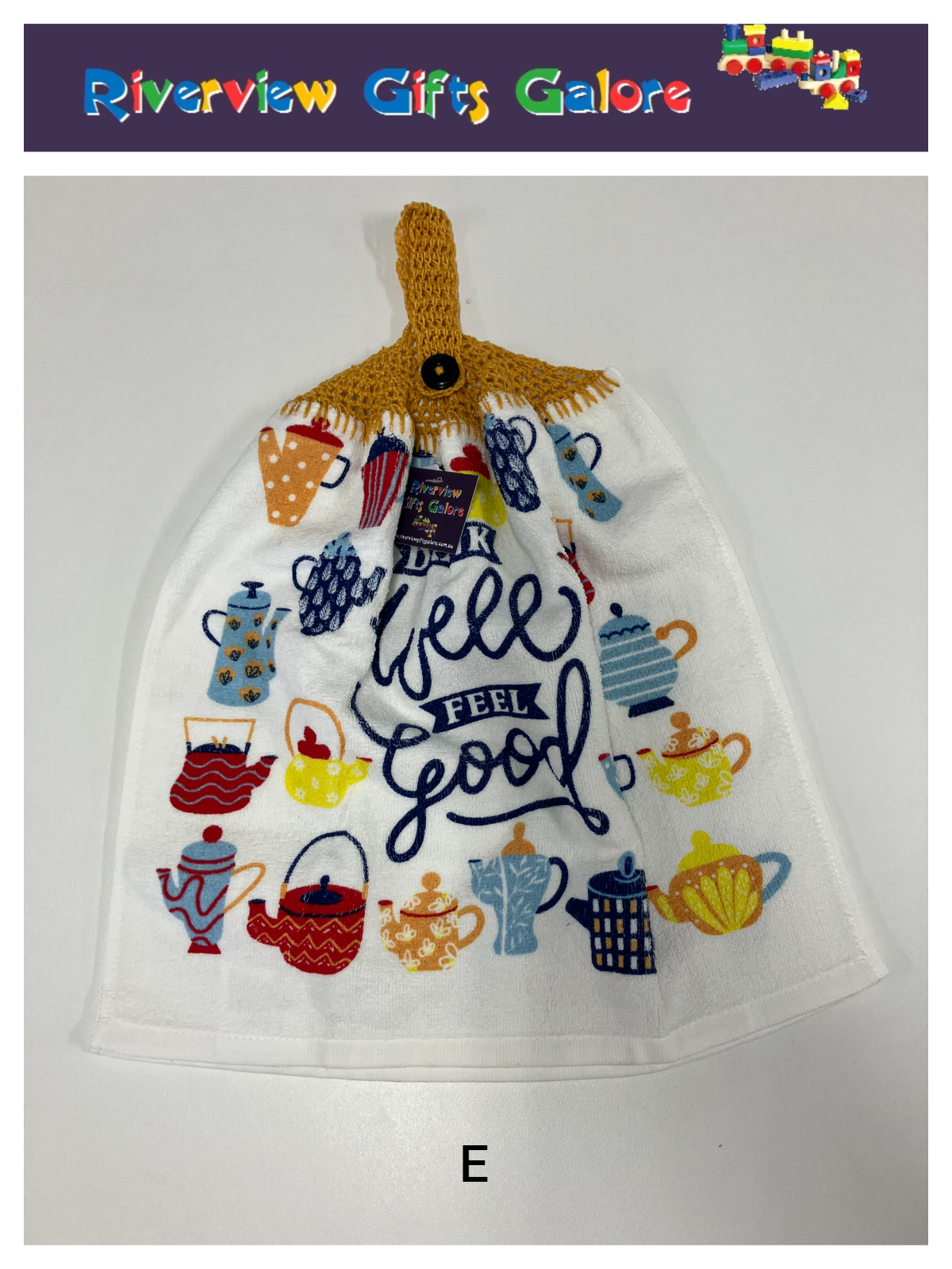 Crochet Top Hand Towel / Tea Towel (Double Thickness) - Drink Well Feel Good