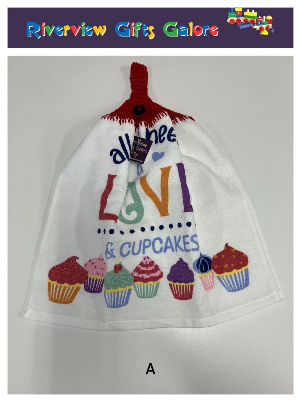Crochet Top Hand Towel / Tea Towel (Double Thickness) - All You Need is Love and Cupcakes