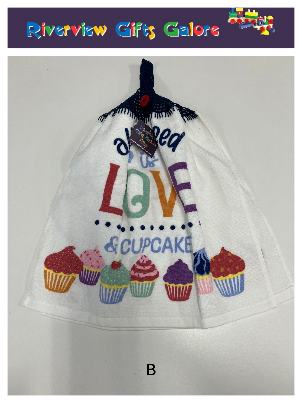 Crochet Top Hand Towel / Tea Towel (Double Thickness) - All You Need is Love and Cupcakes