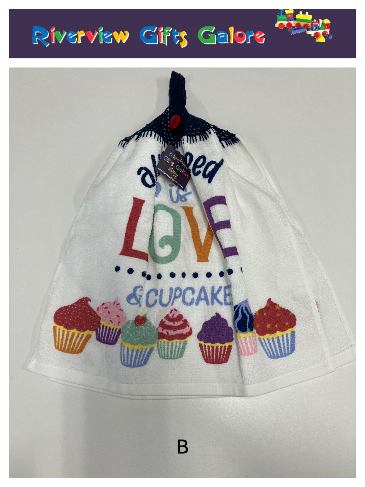 Crochet Top Hand Towel / Tea Towel (Double Thickness) - All You Need is Love and Cupcakes