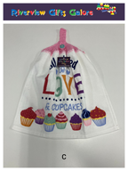 Crochet Top Hand Towel / Tea Towel (Double Thickness) - All You Need is Love and Cupcakes