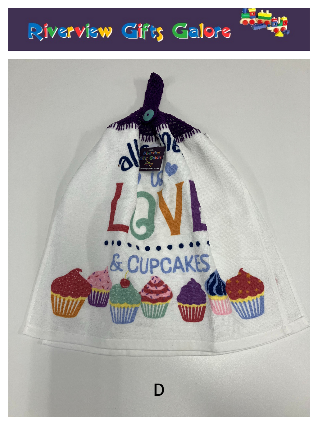 Crochet Top Hand Towel / Tea Towel (Double Thickness) - All You Need is Love and Cupcakes
