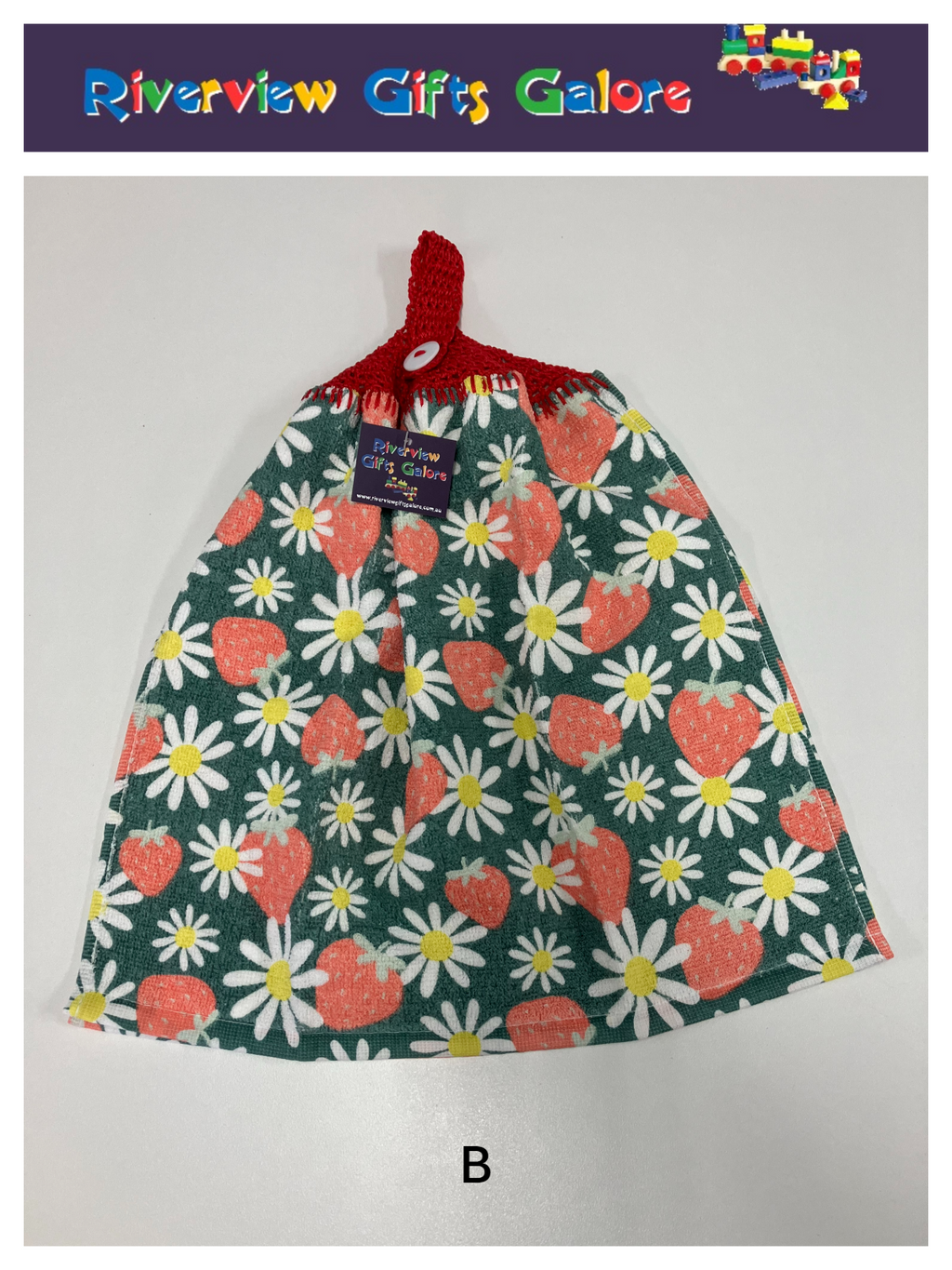 Crochet Top Hand Towel / Tea Towel (Double Thickness) - Strawberries and Daisies