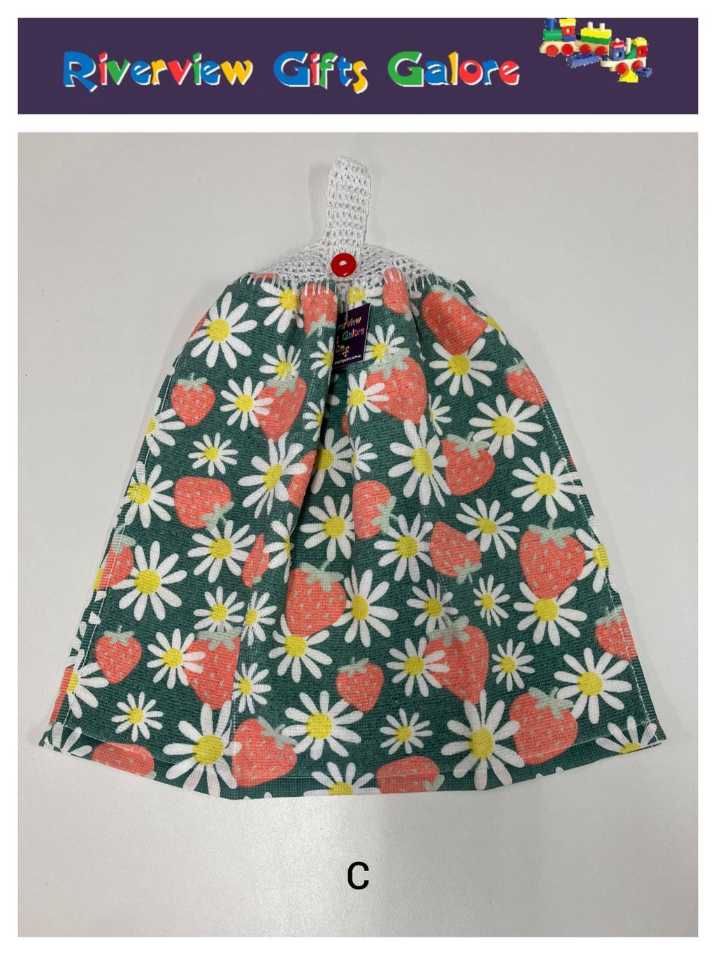 Crochet Top Hand Towel / Tea Towel (Double Thickness) - Strawberries and Daisies