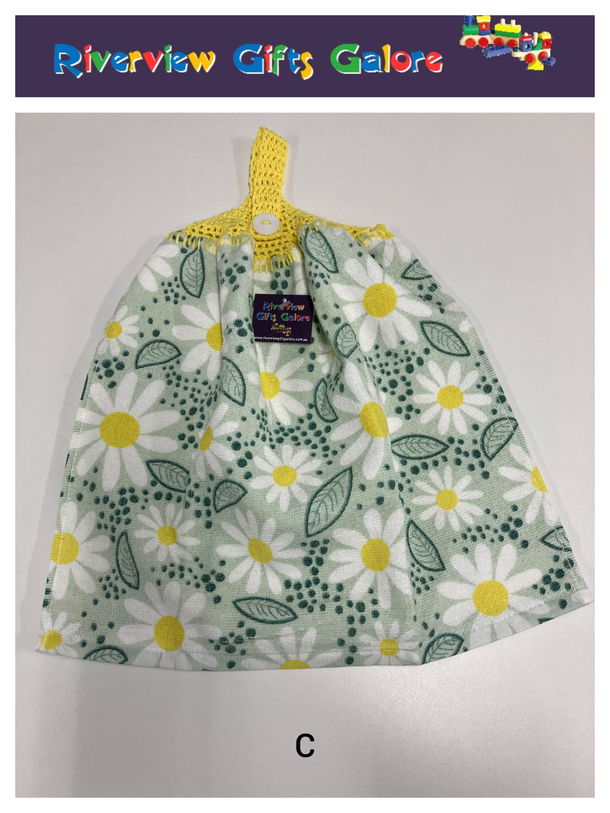 Crochet Top Hand Towel / Tea Towel (Double Thickness) - Daisies