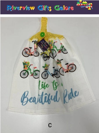 Crochet Top Hand Towel / Tea Towel (Double Thickness) - Life is a Beautiful Ride