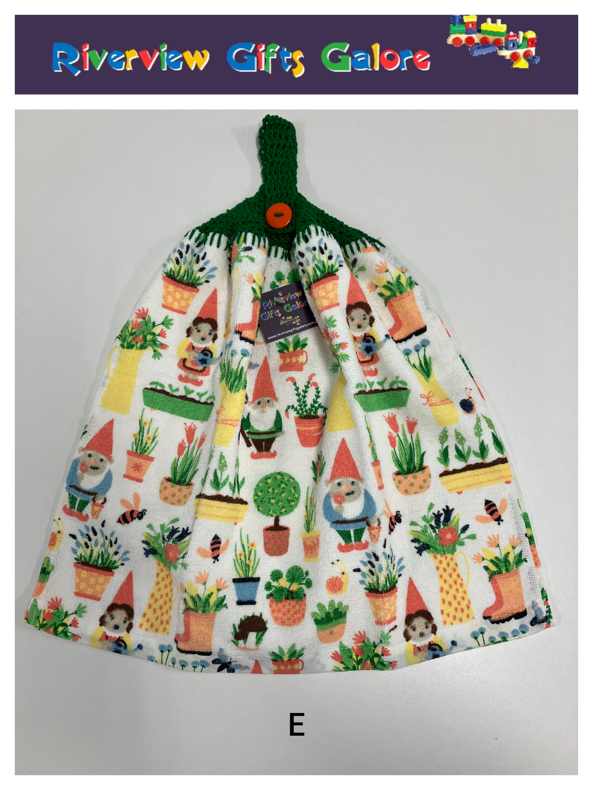 Crochet Top Hand Towel / Tea Towel (Double Thickness) - Gnomes in the Garden