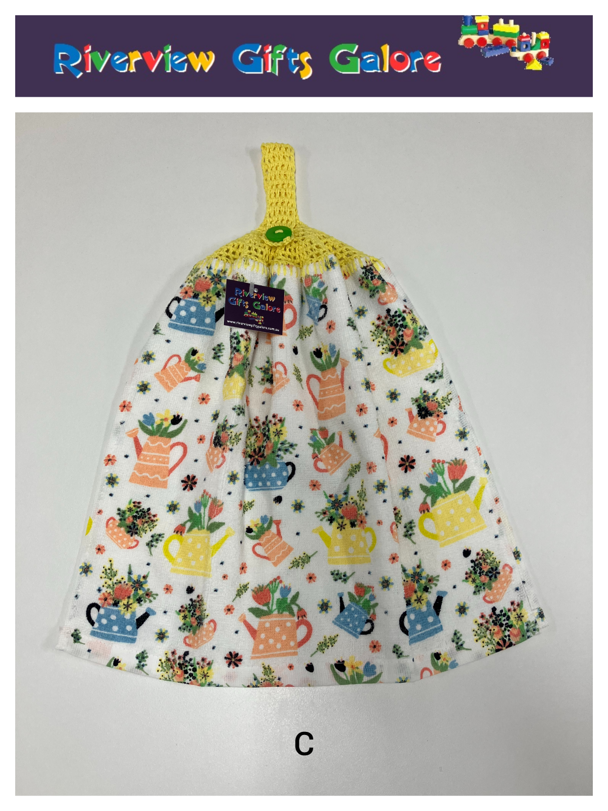 Crochet Top Hand Towel / Tea Towel (Double Thickness) - Watering Cans - Small