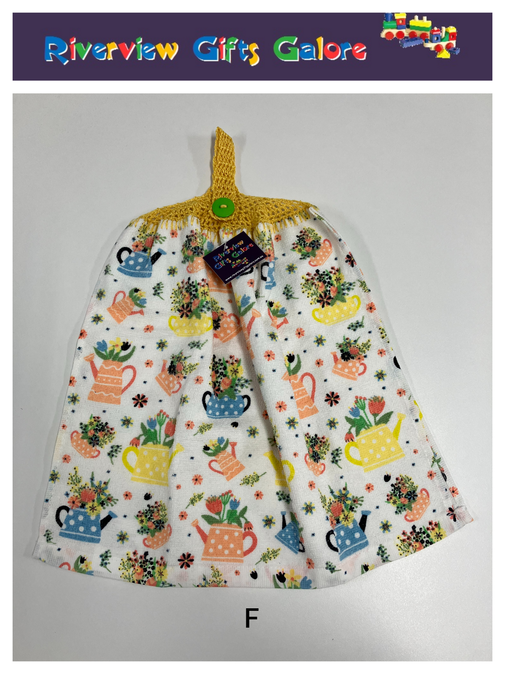 Crochet Top Hand Towel / Tea Towel (Double Thickness) - Watering Cans - Small