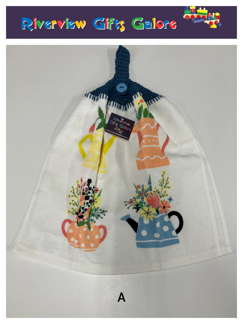Crochet Top Hand Towel / Tea Towel (Double Thickness) - Watering Cans - Large