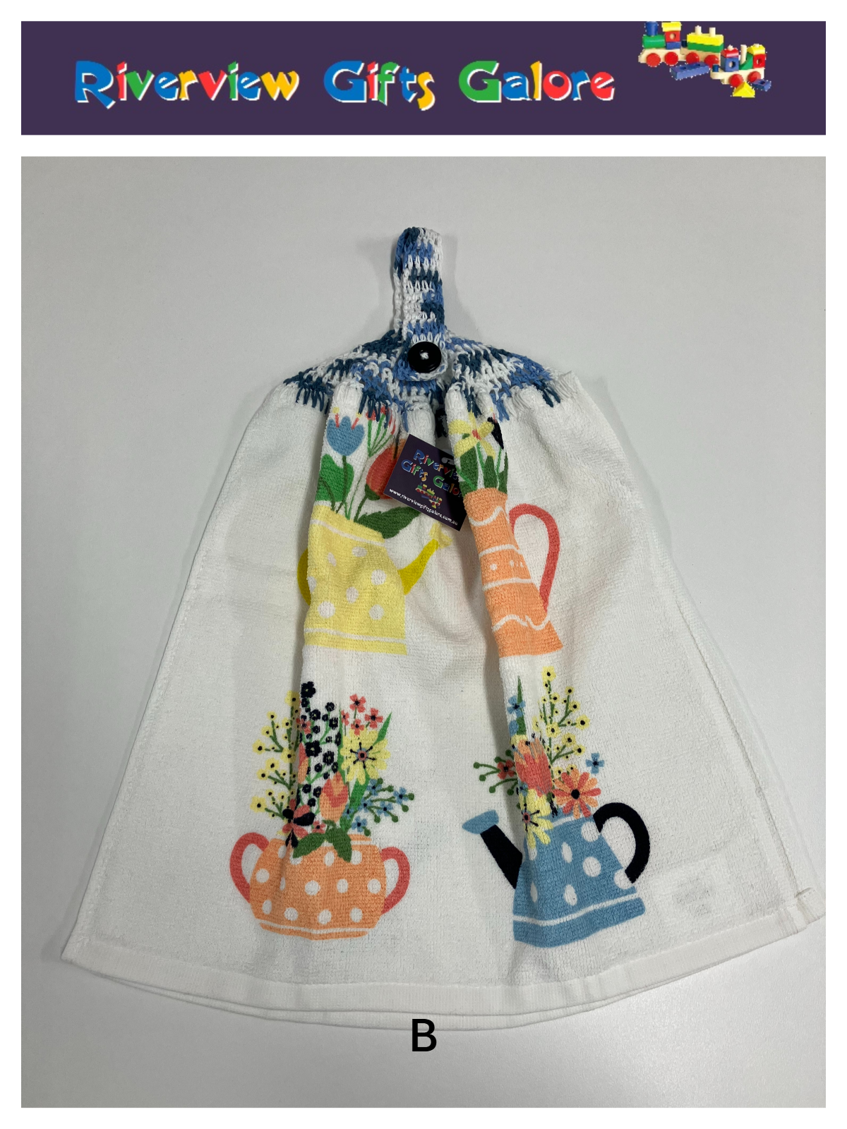 Crochet Top Hand Towel / Tea Towel (Double Thickness) - Watering Cans - Large