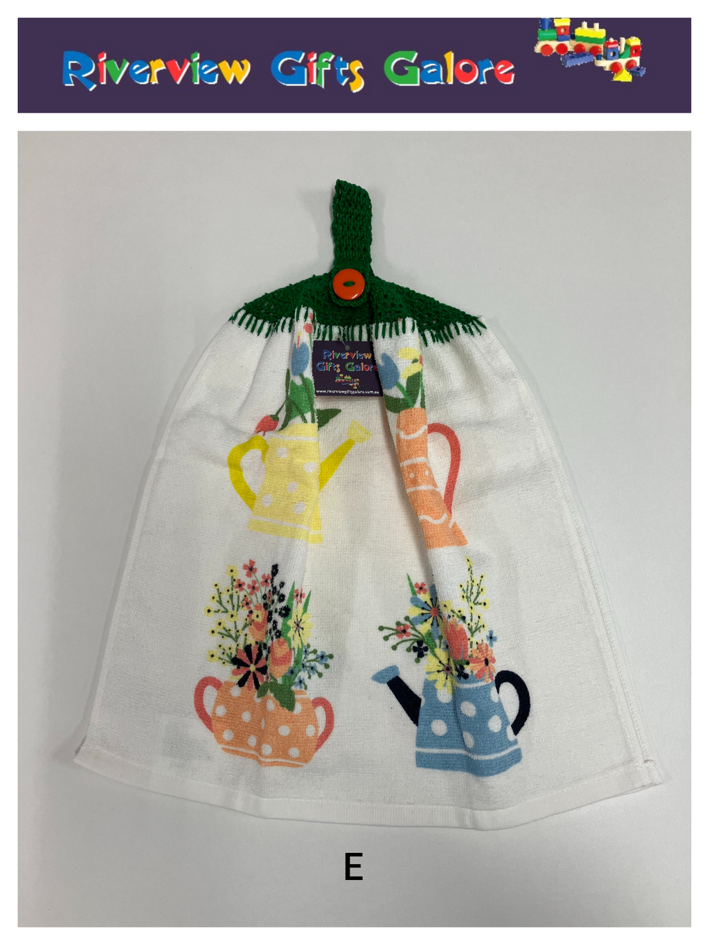 Crochet Top Hand Towel / Tea Towel (Double Thickness) - Watering Cans - Large
