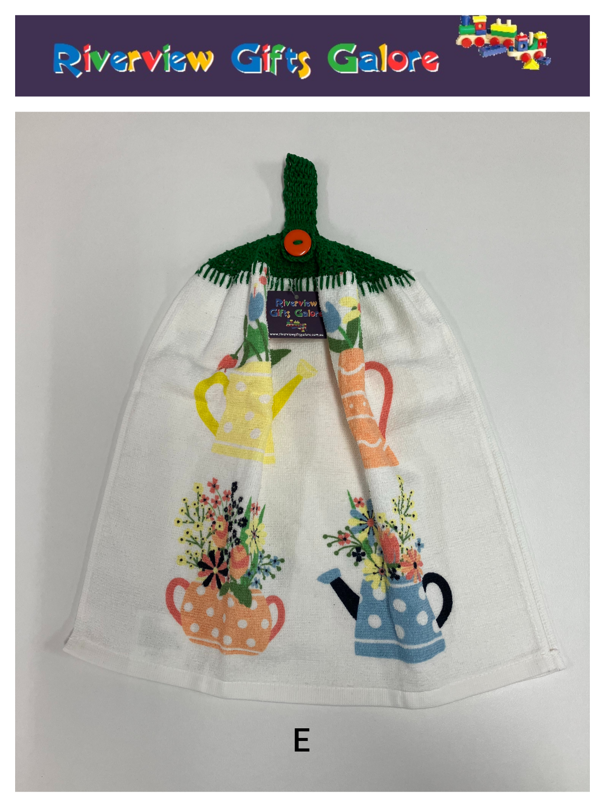 Crochet Top Hand Towel / Tea Towel (Double Thickness) - Watering Cans - Large