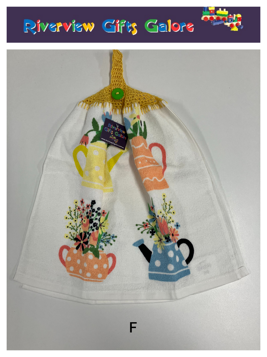 Crochet Top Hand Towel / Tea Towel (Double Thickness) - Watering Cans - Large