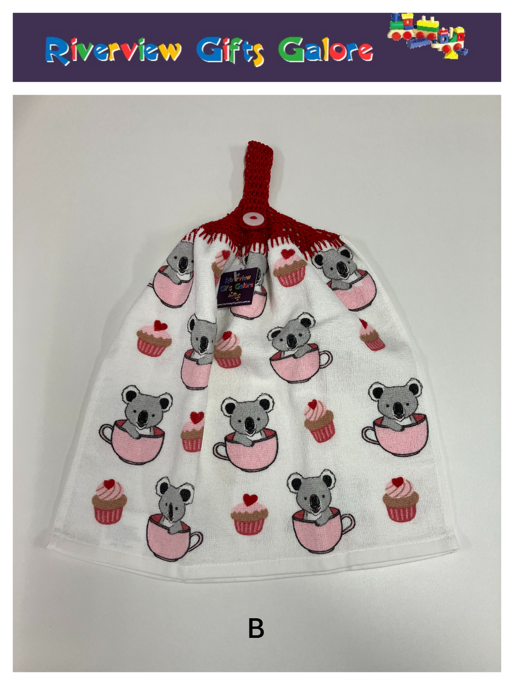 Crochet Top Hand Towel / Tea Towel (Double Thickness) - Cupcakes and Koalas