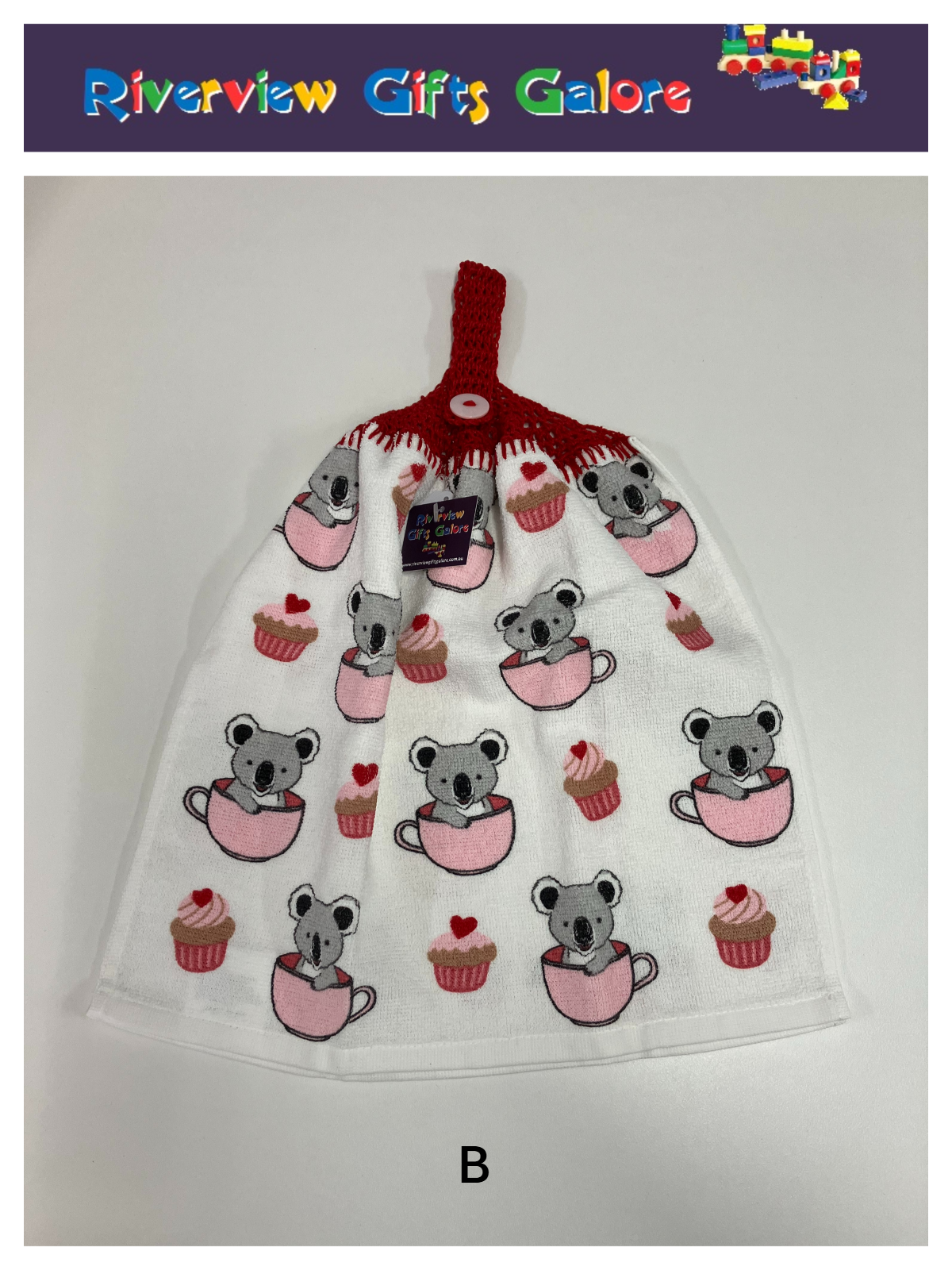 Crochet Top Hand Towel / Tea Towel (Double Thickness) - Cupcakes and Koalas
