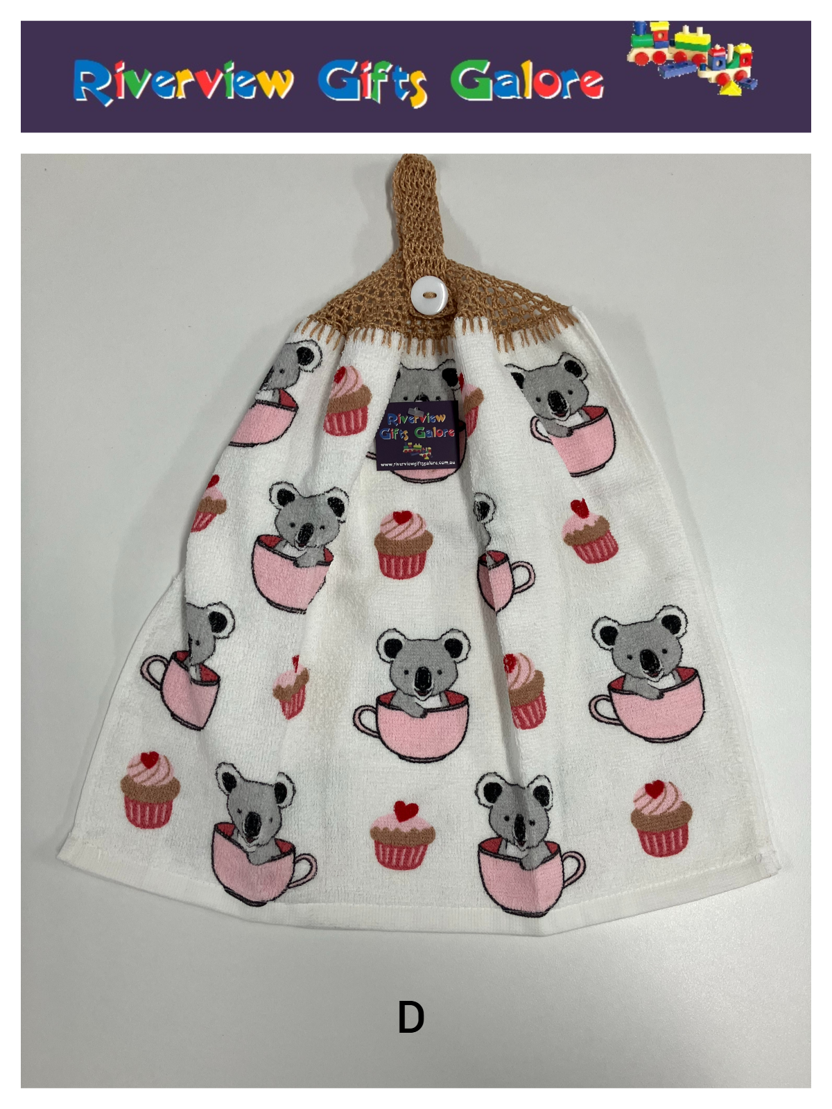 Crochet Top Hand Towel / Tea Towel (Double Thickness) - Cupcakes and Koalas