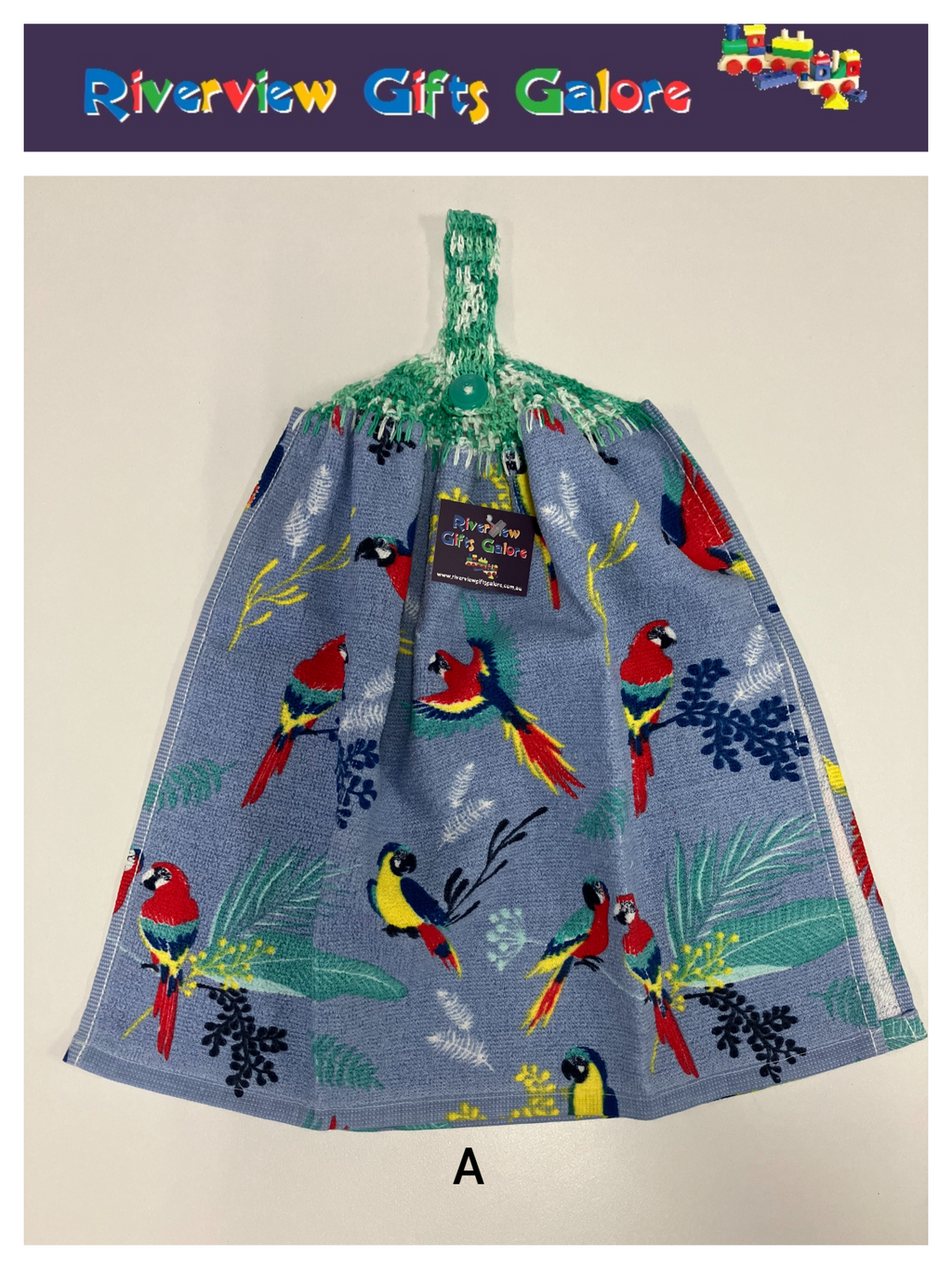 Crochet Top Hand Towel / Tea Towel (Double Thickness) - Parrots