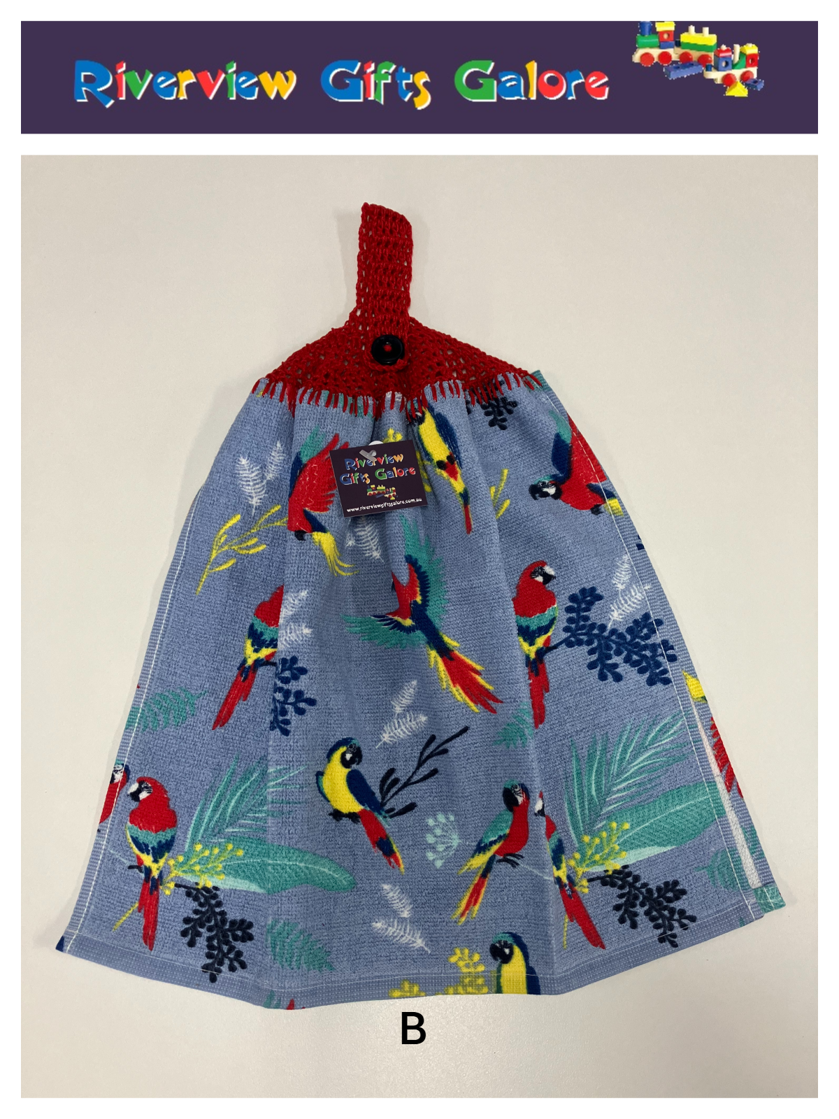 Crochet Top Hand Towel / Tea Towel (Double Thickness) - Parrots