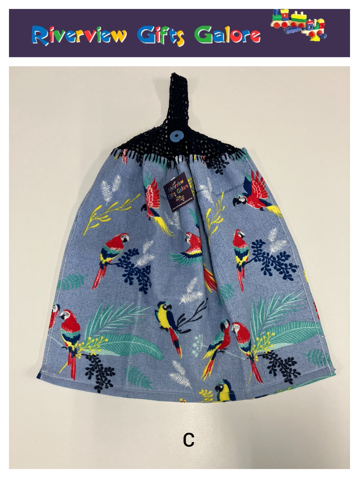 Crochet Top Hand Towel / Tea Towel (Double Thickness) - Parrots